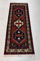 Full view of rug showing entire design and fringe
