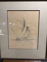 Framed graphite sailboat drawing matted and glazed