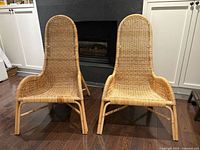 Front view of both IKEA high-back rattan chairs