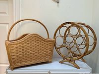 Basket tote and wine rack side by side