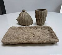 Full view of tray, lidded bowl and cup