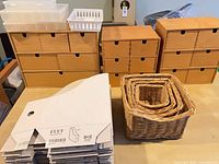 overview of drawer chests, magazine files, plastic boxes, wicker baskets