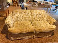 Front view showing overall loveseat, pattern, seat cushions