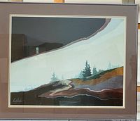 Front view of framed lithograph showing artwork, mat and frame