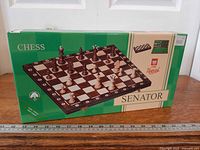 Front of sealed Wegiel Senator chess set box showing board and pieces