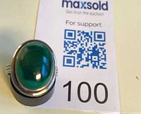 Top view of ring showing malachite cabochon and silver bezel