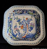 top view of Mason's Ironstone square pheasant dish