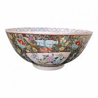 Side profile of Chinese Famille Rose porcelain bowl showing exterior floral enamel pattern