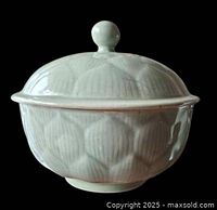 Front view of celadon lidded bowl