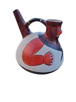 Side view showing handle, spout, painted arm and body