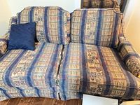 Front view showing upholstery pattern and overall form