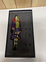 Figure seated in foam insert within original box alongside cutouts for accessories