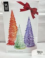 Retail box front showing three LED acrylic Christmas trees and brand name