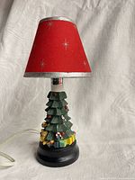 Full view of mini Christmas tree lamp with shade and cord