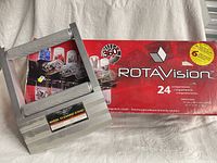 Rotavision boxed storage system and wheel cleaning stand front view