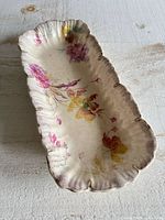 Top view of entire floral rectangular dish