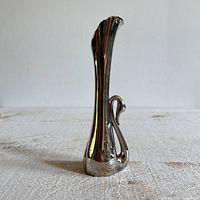 Full view of silver plated swan bud vase front