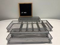 All ten silver metal mesh drawer organizers displayed