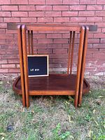 Front view of two-tier wooden inlay table