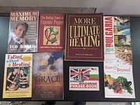 All eight books laid out cover-up for identification