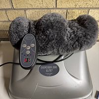 Front view showing Exerciser 2000 Elite logo, remote, and plush cradle