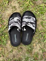 Top view showing camo uppers and footbeds