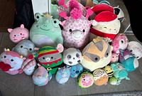Group photo of all sixteen Squishmallows plush toys
