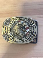 Front view showing eagle design and text