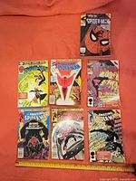 All seven Spider-Man comics laid out for overview