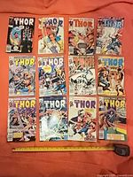 All twelve Thor issues laid out in three rows of four