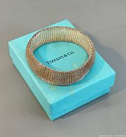 Bracelet resting on Tiffany blue box showing overall appearance and box inclusion