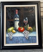 Front view of framed still life painting showing entire composition and frame