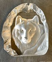 Front view of signed lead crystal wolf sculpture
