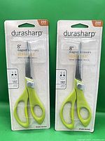 Front view of both sealed Durasharp 8" magnetic scissors packs