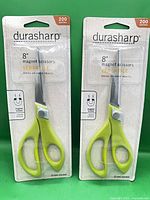 Front view of two packaged Durasharp magnetic scissors