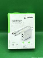 Front of sealed Belkin Dual USB-A Wall Charger 24W box