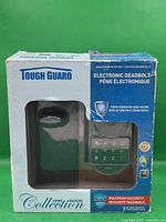 Front of Tough Guard electronic deadbolt retail box