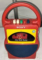 Front view showing Sony My First Sony cassette player design, speaker grille and logo