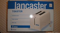 Front of Lancaster toaster box showing product image and features