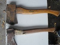 Both small axes side by side, full view of handles and heads