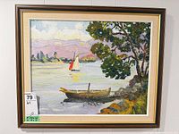 Full view of framed seascape painting