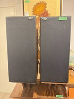 Front view of both Paisley Research speakers on stands