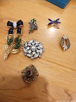 Group shot of all seven brooches