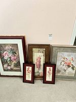 Group shot of all five framed floral prints