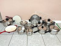 All cookware assembled to show quantity and variety
