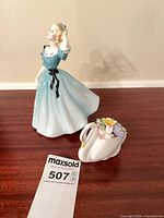 Front view of figurine and swan posy