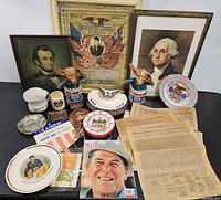 Overall view of framed prints, ceramics, documents and other collectibles