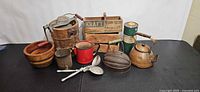 Group shot of all vintage kitchenware items