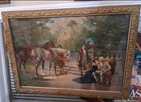 Full view of framed lithograph showing scene and frame detail