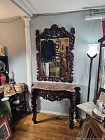 Overall view of console table and mirror set